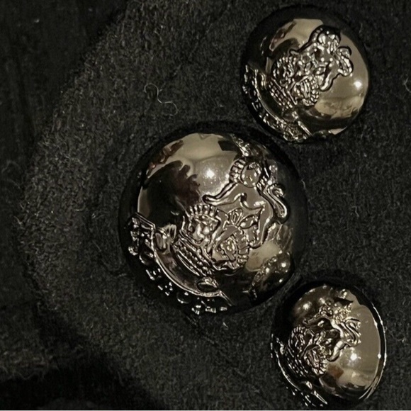 Black Rivet Pea Coat Jacket SZ Small Very Unique Buttons Military Style - Picture 11 of 12